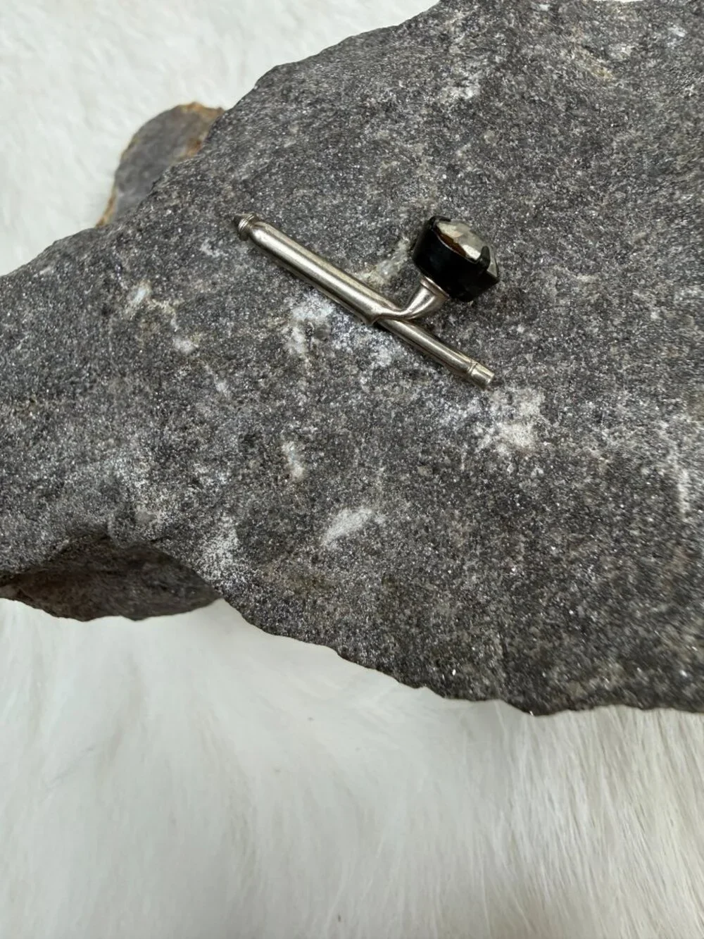 Vintage Single Button Stud Silver & Black Tone w/ Rhinestone